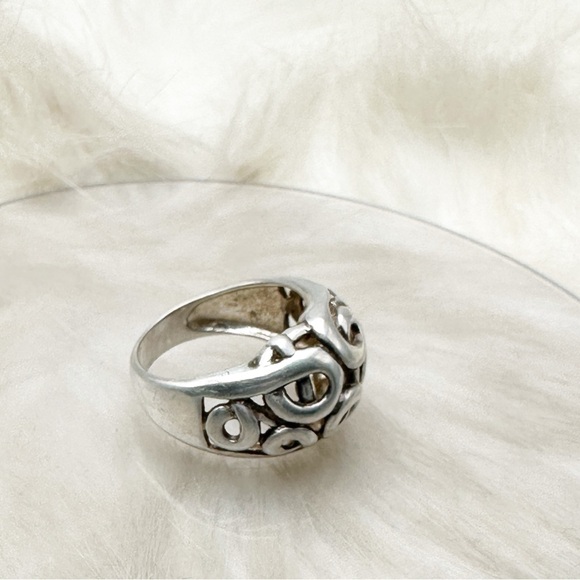 Sterling Silver Domed Open Scroll Swirl Band Ring 925 - Picture 3 of 11